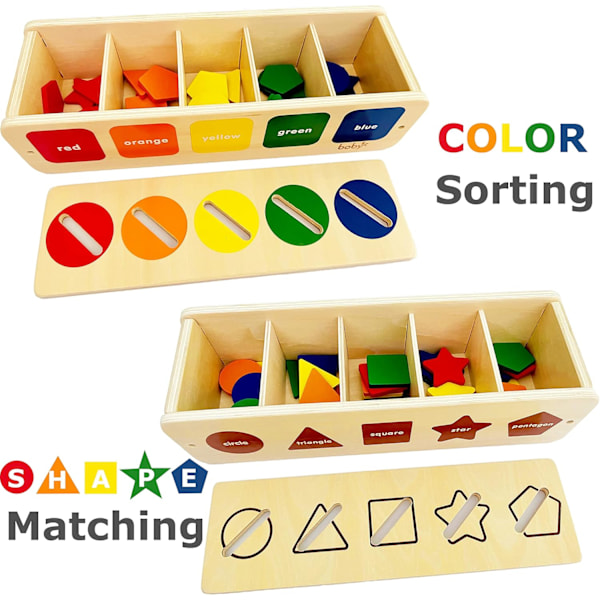 Montessori Leksak Träsorteringslåda för Bebisar och Småbarn 1+ År (Sorteringslåda) (BB0329)