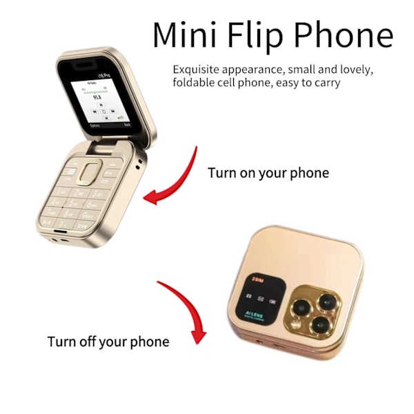 Mini Flip FM Radio Stemmehurtigvalg Vibration 2 SIM-kort Lille Skærm Foldbar (SORT)