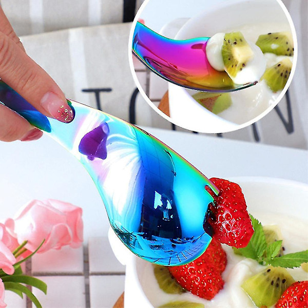 2 i 1 Mindre Stål Gaffel Ske Dessert Skeer Frugt Salat Gaffler