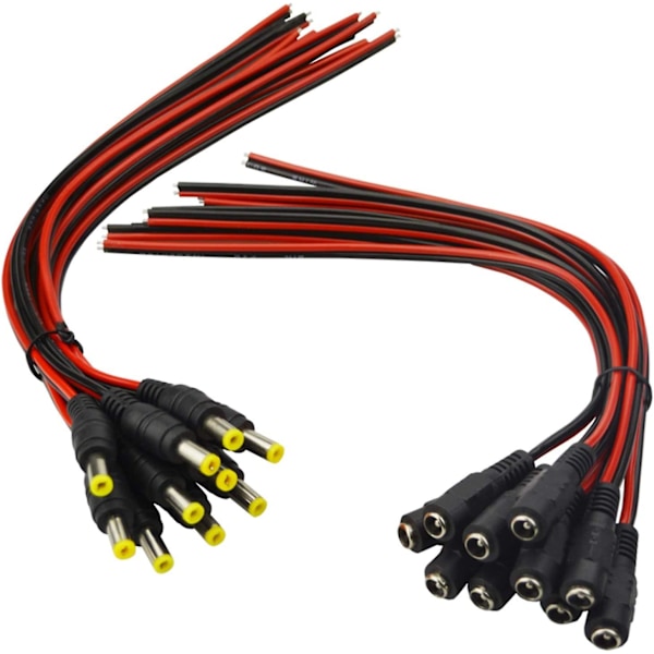 (Oikea 18AWG 43x2kpl Kuparilankaa) 10 Paria DC Virtapigtail-Kaapelia, 12V 5A Urospuolainen & Naarasliittimet CCTV-Turvakameralle ja Valojen Virralle