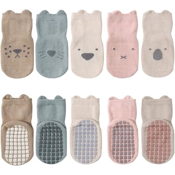 5 Par Baby Barn Anti-Slip Strumpor Bomull Anti-Slip Djur Ankelsockor