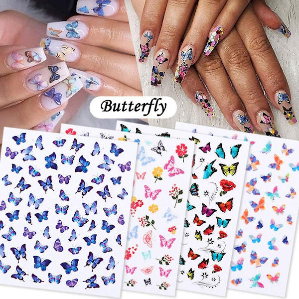 Fjärilsblommor Nagelkonst Dekaler 3d Nagelkonst Tillbehör Fjäril Nagelkonst Dekaler Självhäftande Folie Tatuering Charms Blommigt Blad Fjäril Nai