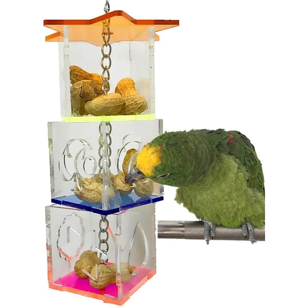 Fågelmatleksak, papegoja hängande tuggleksak, transparent 3-lagers dispenserhållare, hängande foderburleksak (leksak ingår ej)