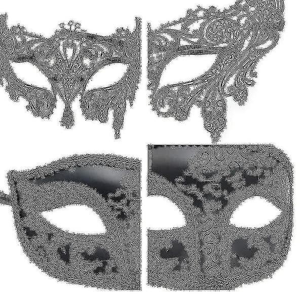 2 st Parmasker för Par - Svart Halv ansiktsmask för Dansfest