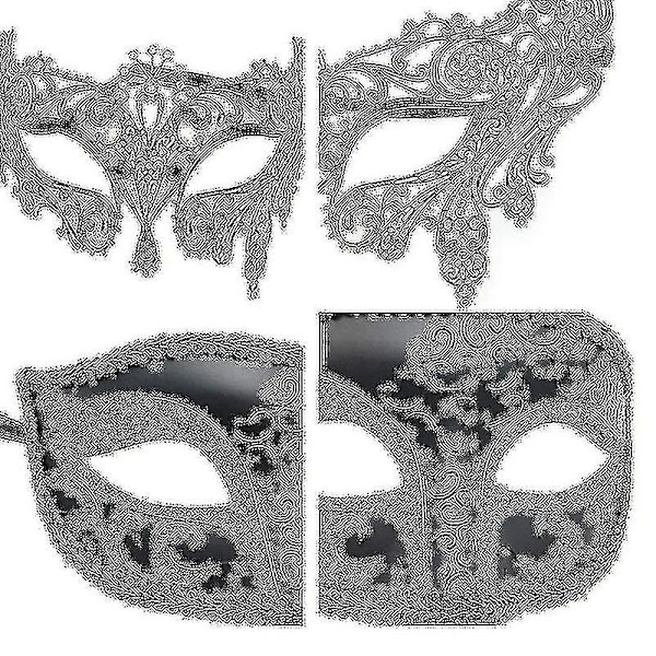 2 stk. Par Masker til Par - Sorte Halvmaske til Dans og Fest