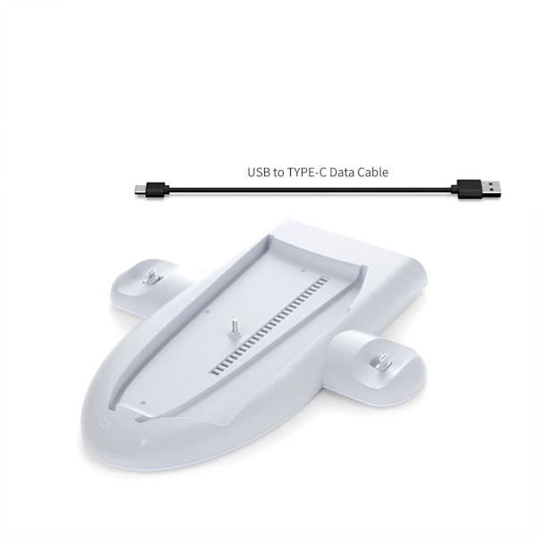 Laderstativ for PS5 Slim, Vertikal Stativ med Kjøleventilator og Dobbel Kontrollerladerstasjon for PS5 Slim, med RGB LED-lys