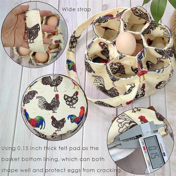 Egg-samling Kurv med 7 Lommer Egg Innsamlingskurv Lerret Eggposer for Egg Innsamling Egg Holder Poser