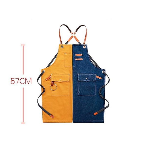 Denim-esiliina Keittiöön, Parturiin, Kahvilaan, Leivonnaisiin, Ravintolaan - Työasu Keltainen Sininen
