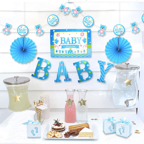 60 Set Baby Shower Godisaskar, Fotspår Vikbara Ask Blått Papper Presentask Med Band Festbord Dekoration Födelsedagsfest Present Favorit (2,4 X 2,4 X 2,4