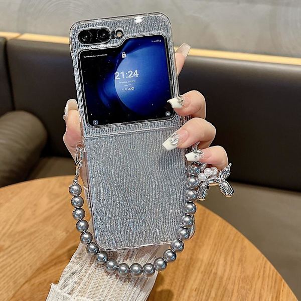 Til Samsung Galaxy Z Flip 6 Etui med Perle Armbånd, Vandbølge Mønster Tyndt PC Stødsikkert Beskyttelsesdækning Til Kvinder Piger