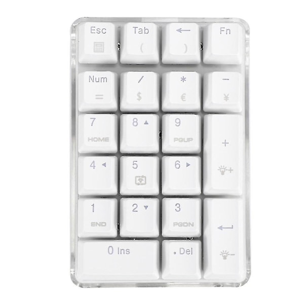 Mekaniskt Numeriskt Tangentbord Gateron Brown Switch Trådbunden Speltangentbord Kristallfodral Vit Bakgrundsbelyst 21 Tangenter