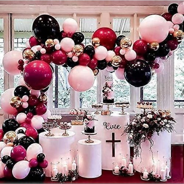 Sorte balloner og Bourgogne balloner 138 stk., 18 tommer/12 tommer ballonbue & guirlande sæt, ballonbånd til dimission, bryllup, fødselsdagsdcor