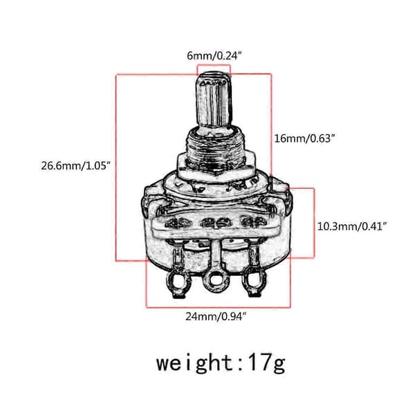 16mm Linjära ljudvolymtaperpotentiometrar Elektrisk gitarrkontroll Tonvolymdelar