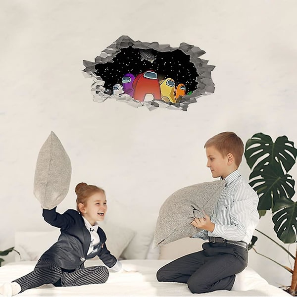 Among Us Besättningsmedlem Väggdekal Vinyl 3D Spelkaraktär Hål I Väggen Dekal Konst Tapet Design Heminredning För Barn Pojkar Sovrum Lekrum Hemvägg