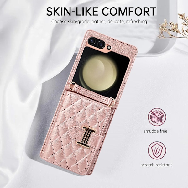 Crossbody Plånboksfodral För Samsung Galaxy Z Flip 5 Med Kortfack, Stativ, Stötsäkert Och Hudliknande Mjukt Läderfodral För Kvinnor