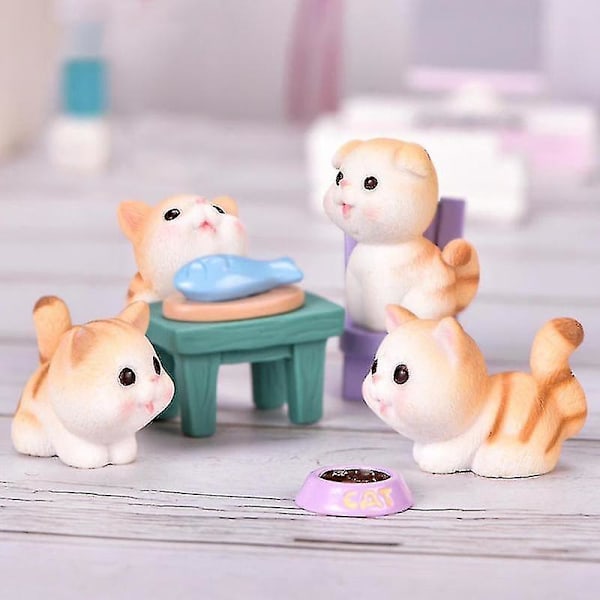 10 st Söta Mini Katt Djur Akvarium Stol Modell Figuriner Fe-trädgård Ornament