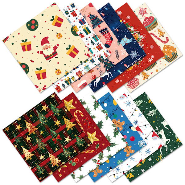 12 ark/paket Jul anteckningsbok material papper älg julkrans förpackning presentask dekoration bas papper skärpapper