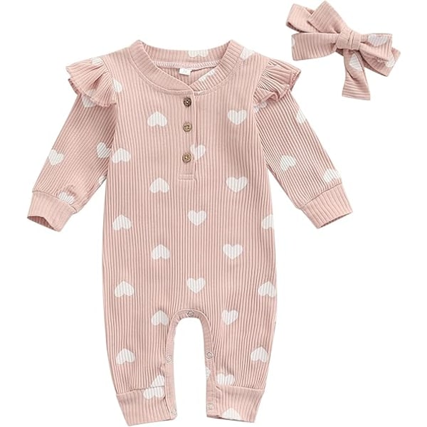 Nyfödd Baby Flicka Kläder Volang Långärmad Onesie Bodysuit Hårband 2-delars Set Kläder