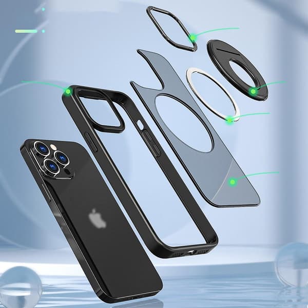 MagSafe-kompatibelt deksel for iPhone 15 Pro, Slank PC støtsikker frostdeksel med usynlig magnetisk ringstativ