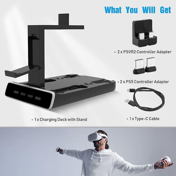 Ps Vr2 Ladestation Stativ Til Playstation Vr2 Og Ps5 Controller Med Vr Headset Display Stativ, Med Led Indikatorer
