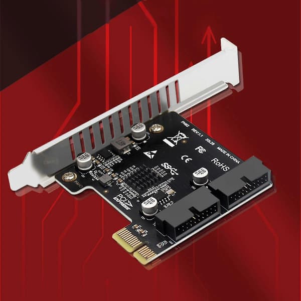 PCI-E USB 3.0 Utvidelseskort Adapter 2-ports USB3.0 Hub Intern 19/20-pins Header