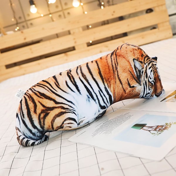 Realisttisk Djur 3D Kudde Tiger Mjuk Plysch Leksak Dubbelsidig Tryck Katt Dock
