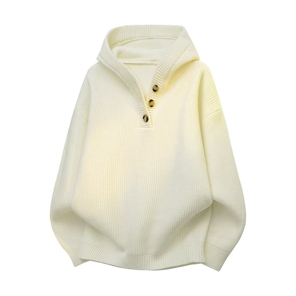 Strikket sweatshirt til mænd til efterår og vinter, halvt knappet Henry-krave hættetrøje white L