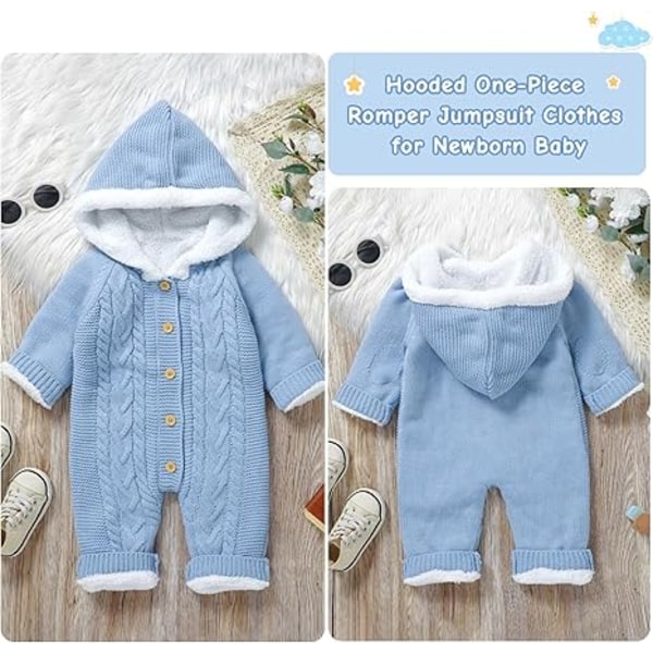 Nyfödd Stickad Bodysuit med Huva Kofta Varm Snödräkt Onesie Bodysuit Baby Vinterjacka 0-18 Månader Baby Pojkar Baby Flickor