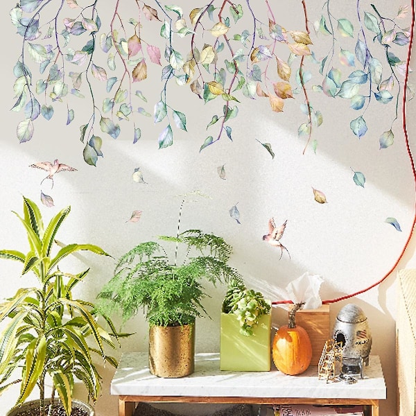 Vattenfärgsgrön bladranka Väggdekal Mural Ranka Vägg Vardagsrum Sovrum Soffa Tv Bakgrund Väggdekor Rum Dekoration