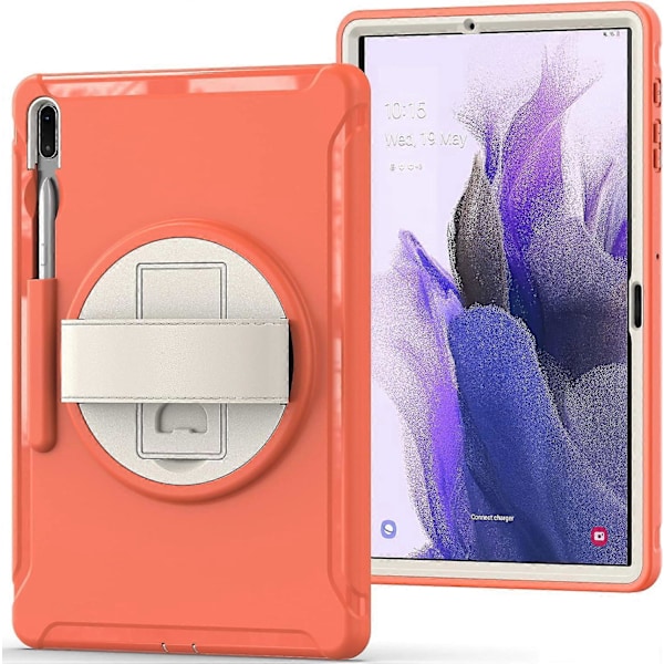 Galaxy Tab S7 FE 12,4 tommer etui 2021, Samsung Galaxy Tab S7 Plus etui med penholder, håndrem og støttefod, beskyttende robust etui til SM-T730/T735
