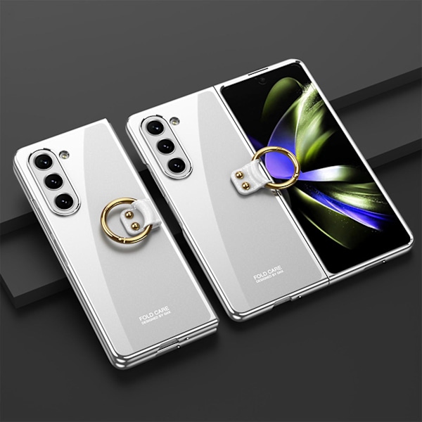 Plating Transparent Skal Kompatibel Med Samsung Galaxy Z Fold 5, Hård PC Ultratunn Stötsäker Skal Med Ringstativ