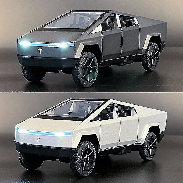 1:32 Teslas Cybertruck Tilhengerbil Mpv Van Legering Diecasts Lekebiler Metall Lekebilmodell Lyd Og Lys Samling Barn Leke (Grå)