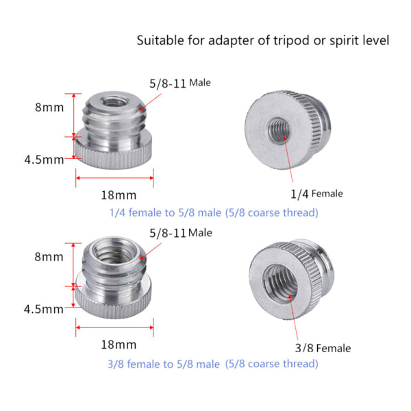 Aluminiumlegering Skrueadapter 1/4'' til 5/8\" Til 5/8\" Gevind Laser Niveau Afstandsmåler Tripod 1/4\" 1/4\" Hun til 5/8\" Han