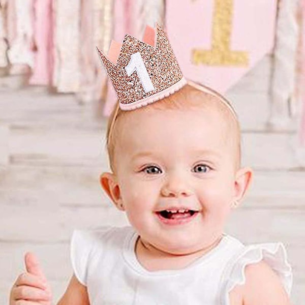 12 st 1-årsdagskrona för bebisar, flickor och pojkar, halva året, nummerfestmössa, blå, 1 år, glitterhatt, pannband, födelsedagsfestdekoration