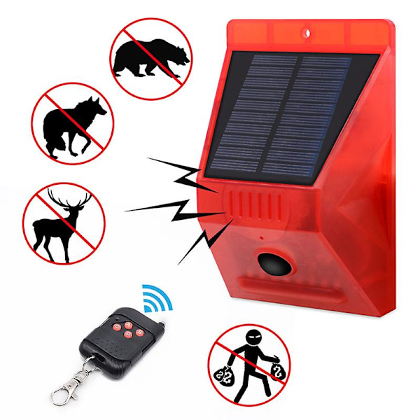Solcellsstyrd Stroboskoplampa med Fjärrkontroll Rörelsesensor Utomhuslarmlampa 129db Ljud Säkerhetssirenlampa Ip65 Vattentät Skyddad För Ditt Hem