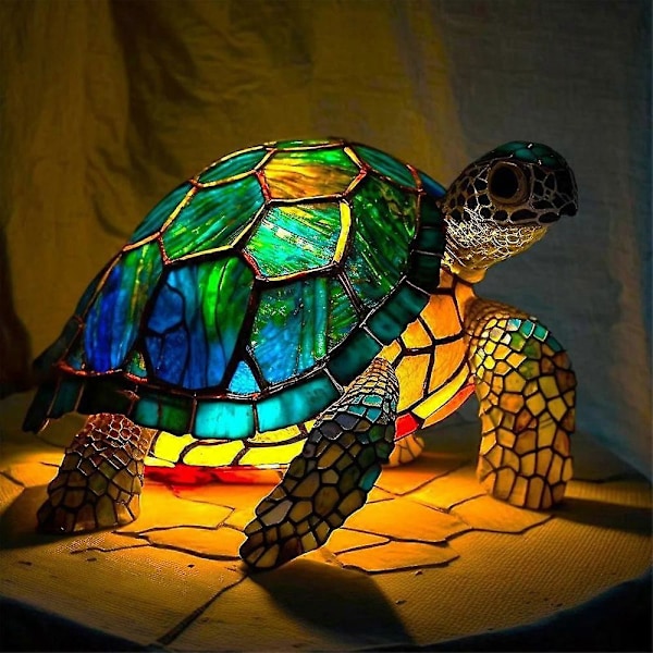 Retro Stained Glass Dyr Bordlampe turtle