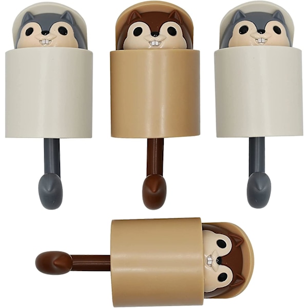 4-pack Ekorreformade Självhäftande Väggkrokar Söta Cartoon Djur Väggkrokar för Barnrum Vardagsrum Sovrum Heminredning
