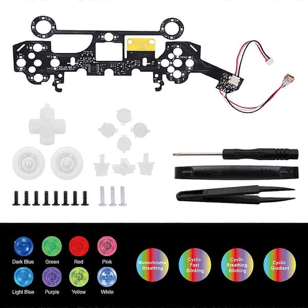 Udskiftningsknapssæt til Controller - 8 Farver Lysende Transparent LED Mod Knap Sæt Thumbsticks D-pad Action