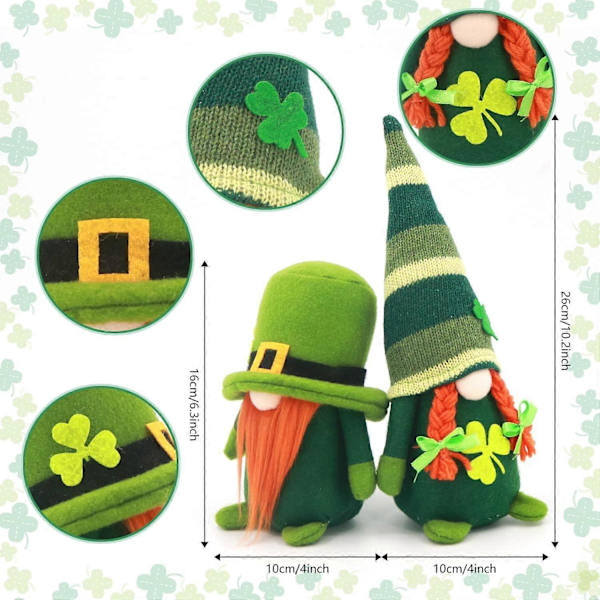 Tomte Plyschdocka Handgjord Irländsk Elf Skandinaviska Hemprydnader Bordsprydnad Grön Leprechaun Klöverfigurer Presenter Dekoration Vårdekoration