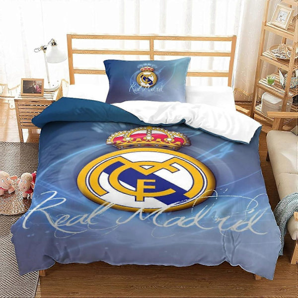 Real Madrid Logo 3 3D Print Design Berømt Fodboldhold Sengetøjssæt med Dynebetræk og Pudebetræk King220x240cm