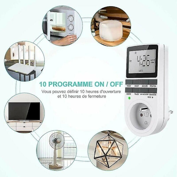 Digital Programmerbar Sokkel, Ukentlig Digital Timer Med LCD-Skjerm, 12t/24t/7d Strømkontakttimer, Energibesparende For Hjemmeapparater Og Belysning (