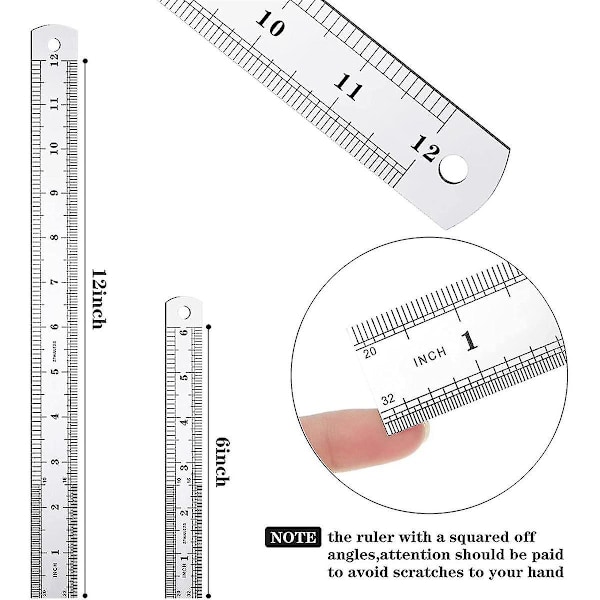 32 stk. Metal Linealer Bulk Sæt 6 Tommer og 12 Tommer Rustfrit Stål Lineal Metrisk Lige Kant Linealer