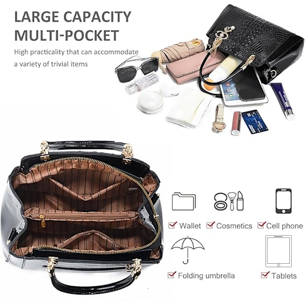 Dame Medium Håndtasker Dame Håndtasker Mode Tote Tasker Krokodille Læder Skuldertasker Laklæder Håndtasker Crossbody Tasker