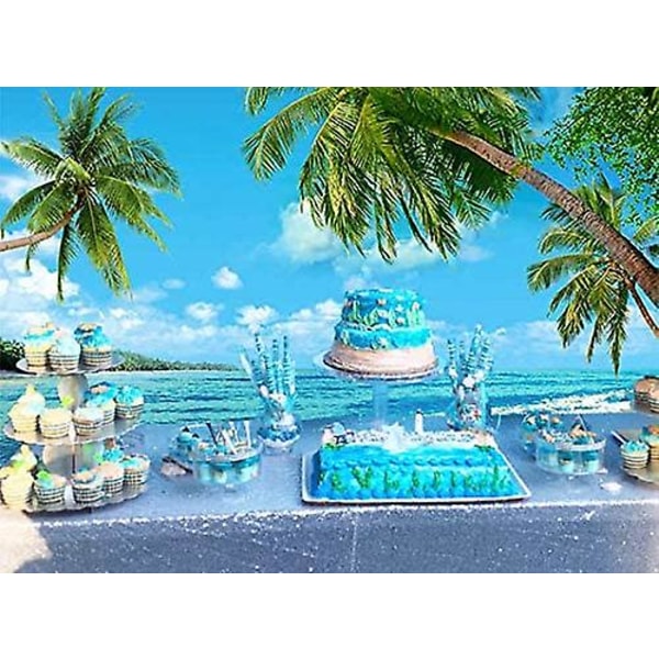 Sommerø-Scene Fotobaggrund Strand Hav Palmeskov Hawaiiansk Tema Fødselsdagsfest Banner Dekorationer Fotobaggrund Vinyl 7x5ft Fotoboks St