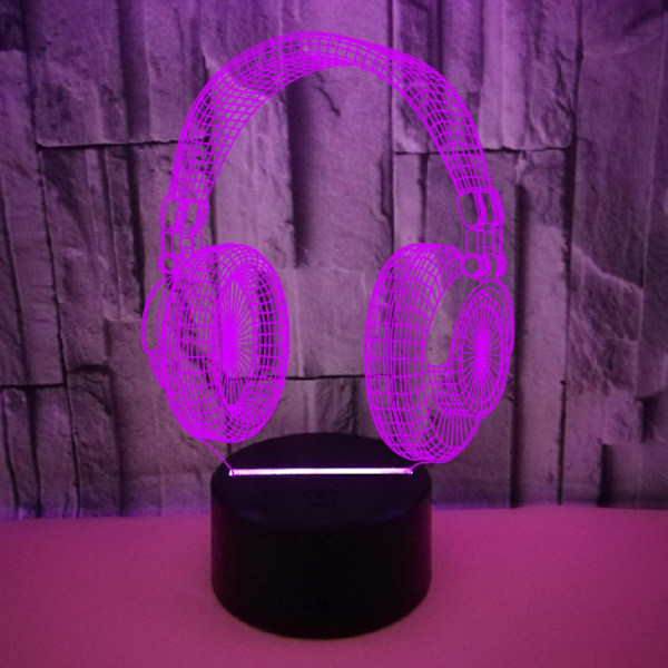 JUSTUP Hörlurar 3D Nattlampa 16 Färger, 7 Färger med Fjärrkontroll 3D Illusionlampa för Pojkar Flickor --- Svart Säte