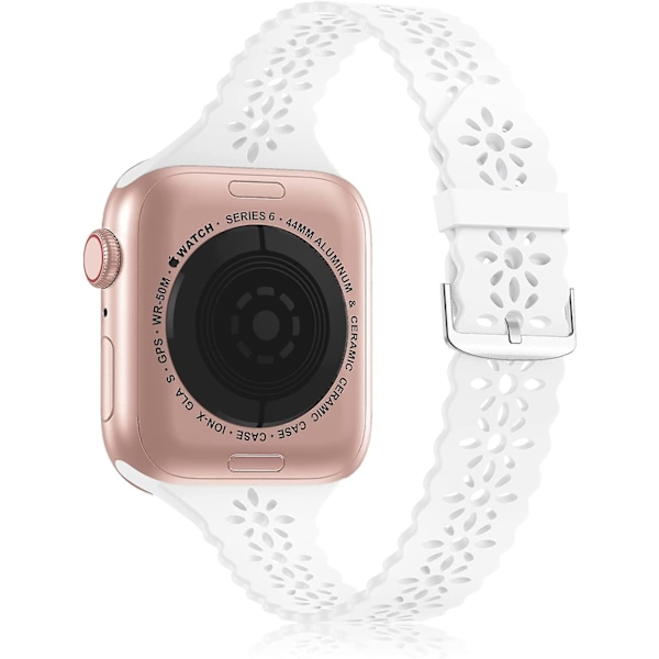 Silikonbånd med blonder, kompatibelt med Apple Watch-bånd 42 mm 44 mm for kvinner, tynn, smal, hullet, skjellformet sportsbånd, mykt erstatningsstropp for Iwa