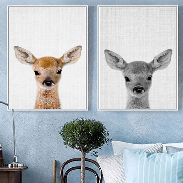 Wekity Deer Wall Art Canvas Print Poster, Simple Fashion Photography Art Decor for Home Living Room Bedroom Office and Children's Room (Set of 2 Unfra