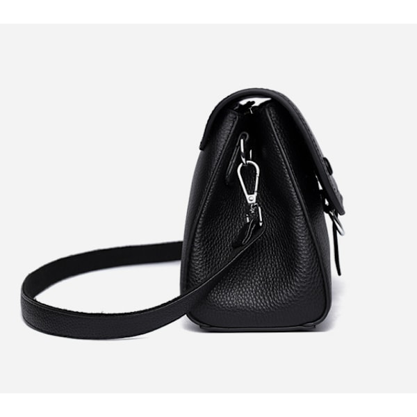 Mode lille firkantet taske første lag kvægskind let luksus høj kvalitet ægte læder dametaske enkel og alsidig crossbody skuldertaske - sort