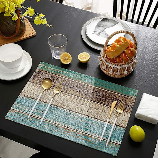 6 kpl pöytäliinoja, Retro Rustic Wood Texture Polyesteri Tahran Kestävä Pöytäliina Pesu Pöytäliina Koristelu Keittiö Pöytä Ruokailu Vihreä
