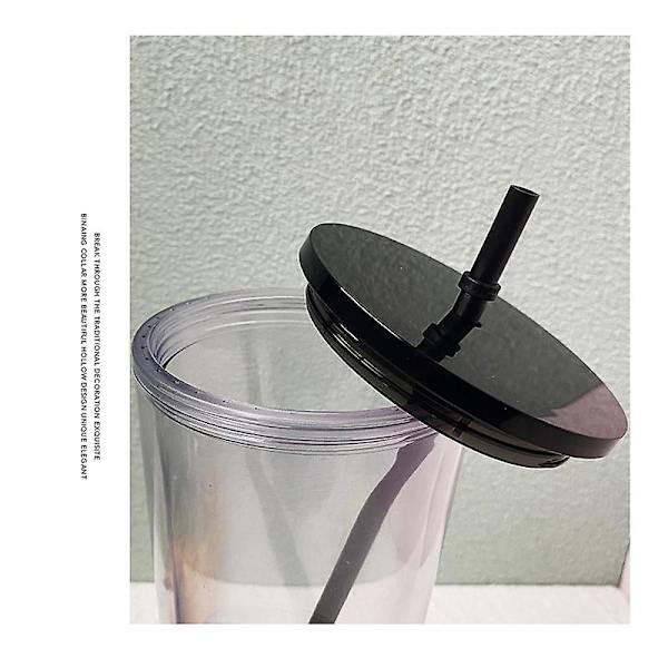 1 stk. Halmkop med låg Dobbeltlags Transparent Plastikkop Genanvendelig Kaffe Kop Plastik